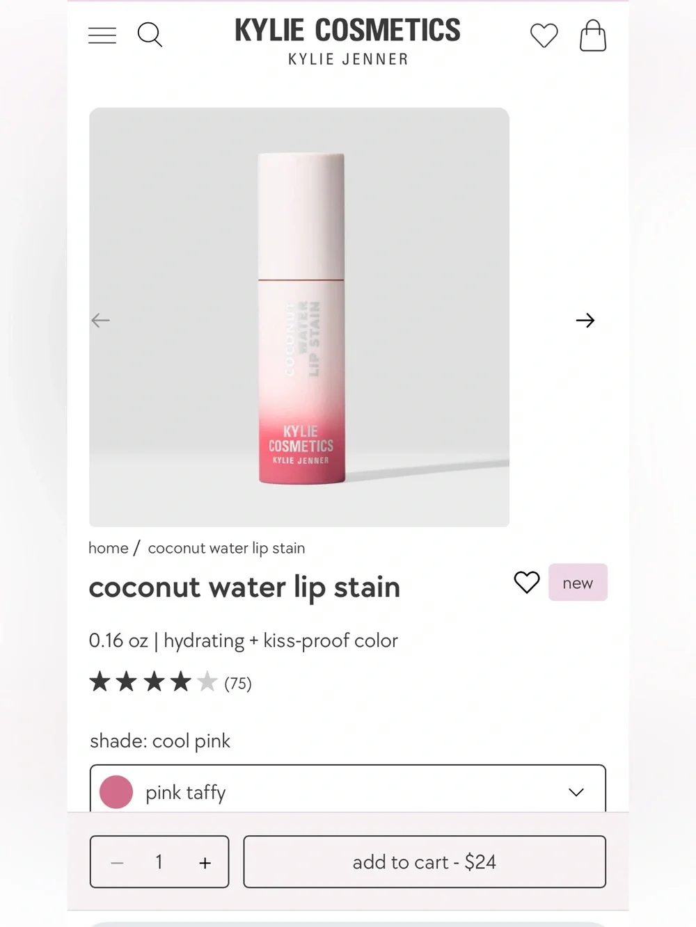 Kylie Cosmetics Coconut Water Lip Stain — Pink Taffy